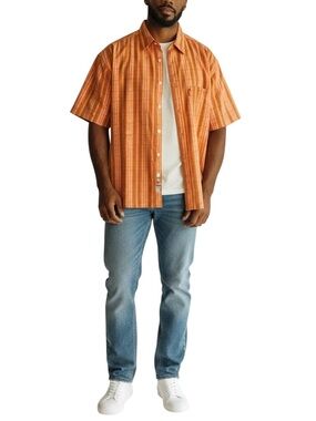 Mecca 1984 Men’s Orange Stripe Short-Sleeve Button-Up Shirt Size 3XL